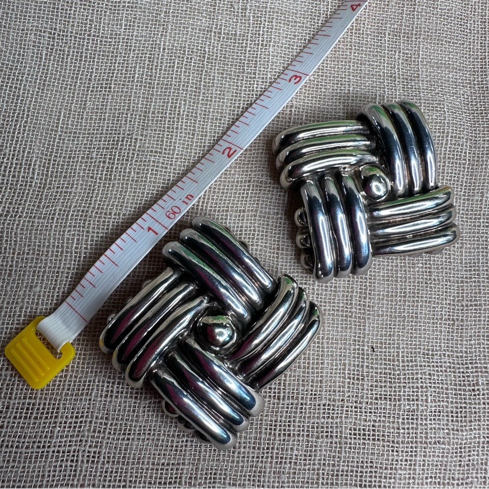 GW Modernist Electroform Puffy Large Vintage Sterling Clip Earrings Brutalist - Picture 4 of 5